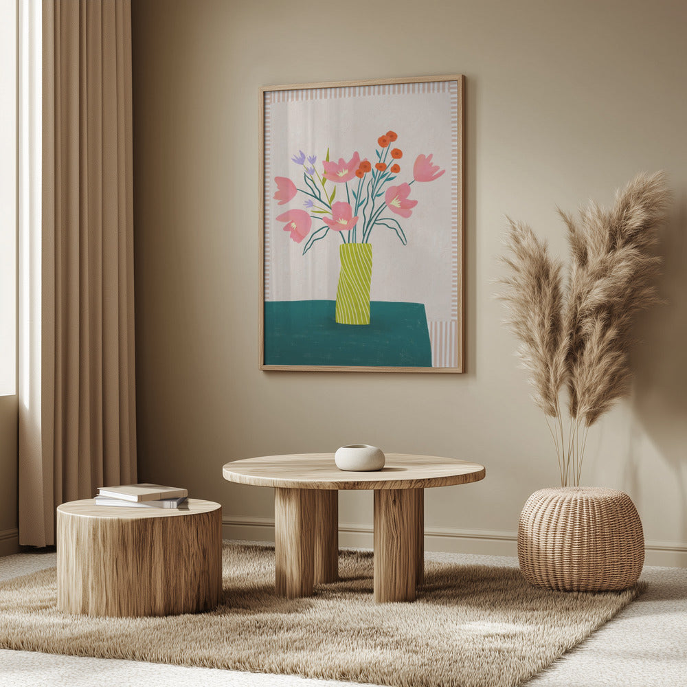 Färgglada blommor i ränder | Poster