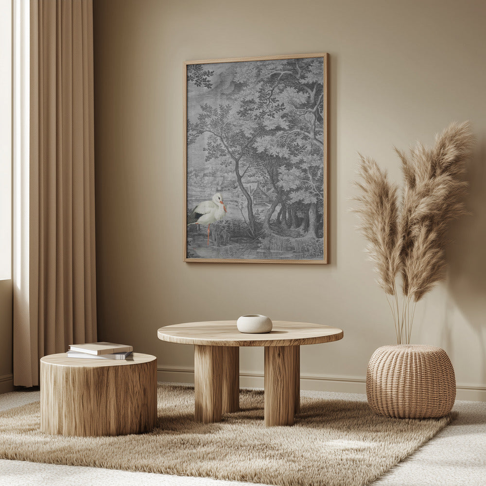 Vintagelandskap med stork | Poster