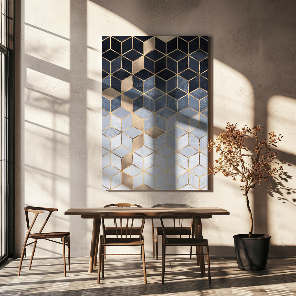Cubi sfumati blu tenui | Stampe su Tela