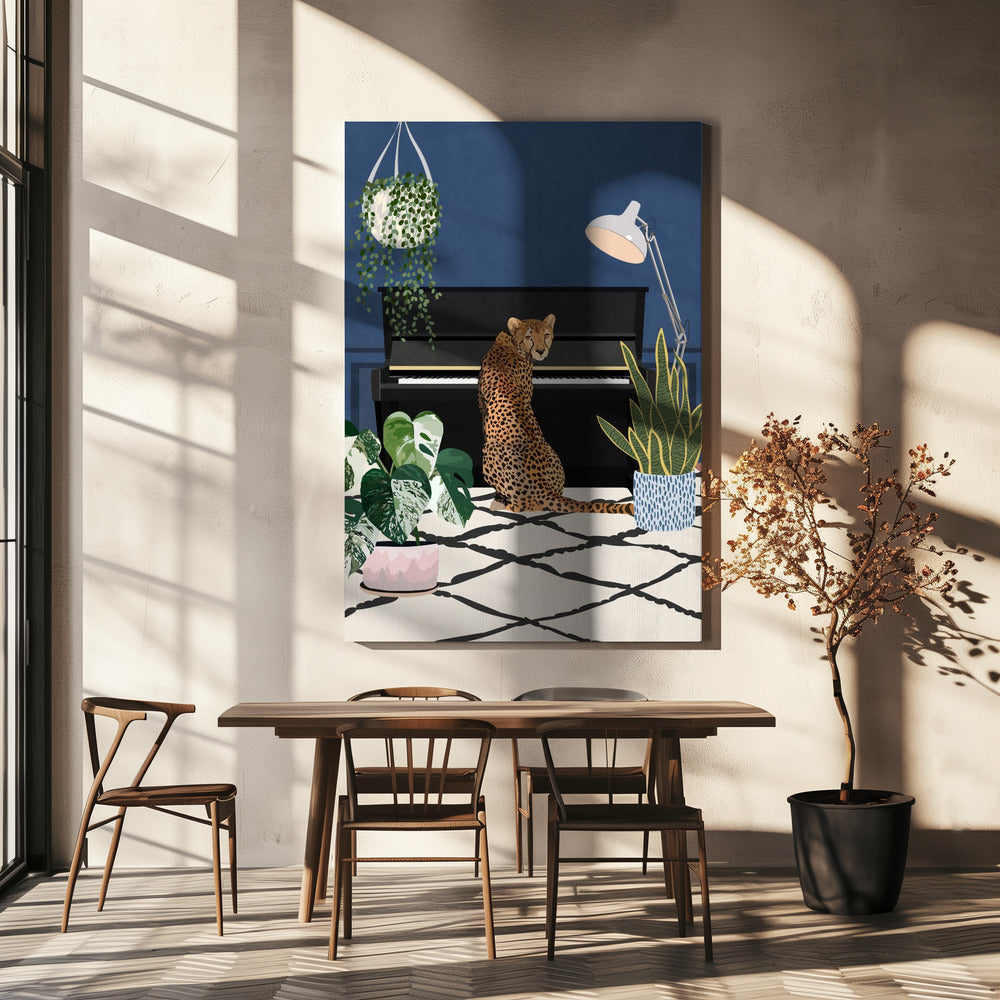 Cheetah playing piano | Canvas