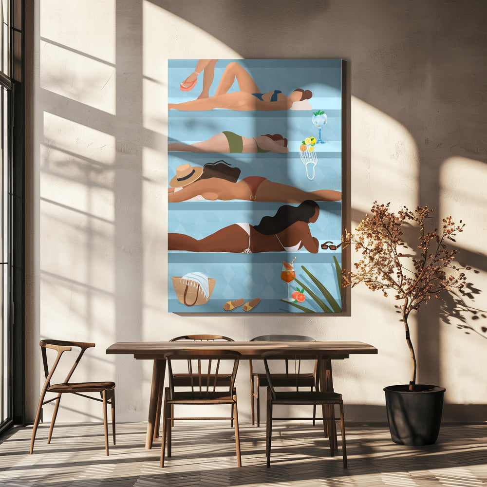 Mesdames au bord de la piscine | Tableaux sur Toile