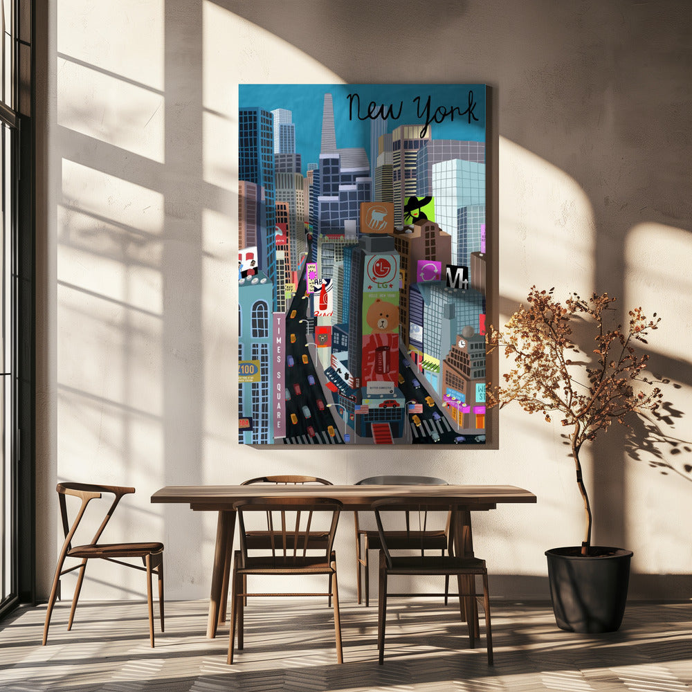 Ilustración de Times Square, Nueva York por la artista Carla Daly | Impresiones en Lienzo