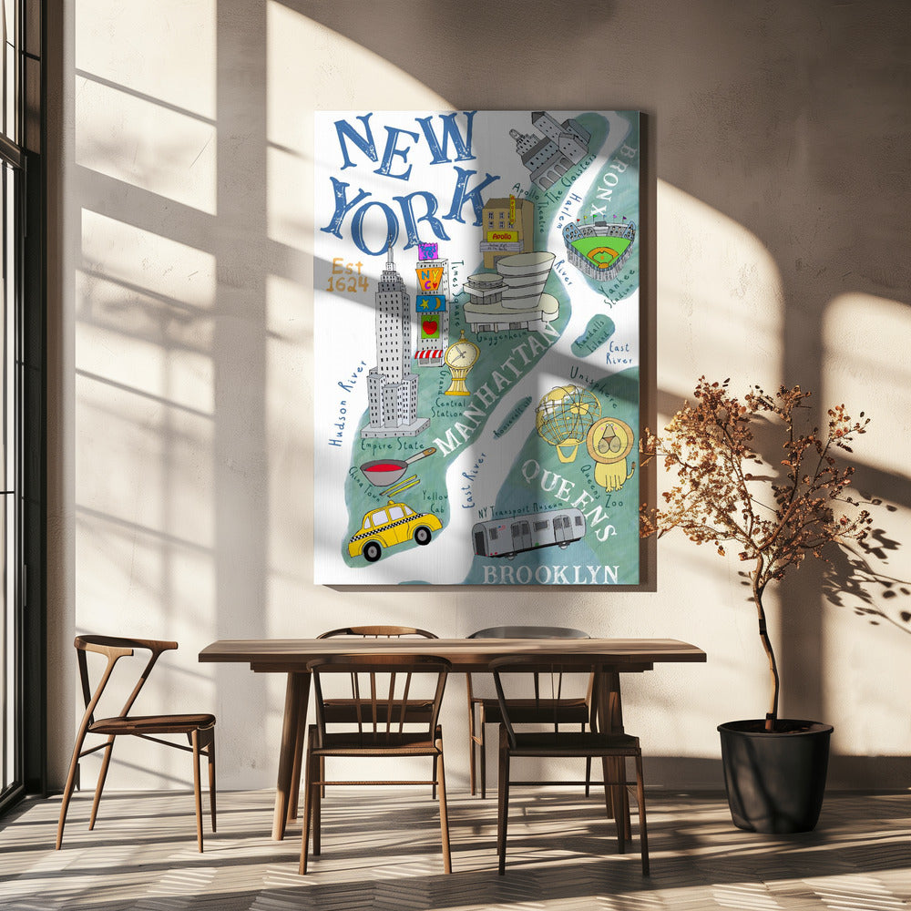 Geïllustreerde kaart van New York door kunstenaar Carla Daly | Canvasprints