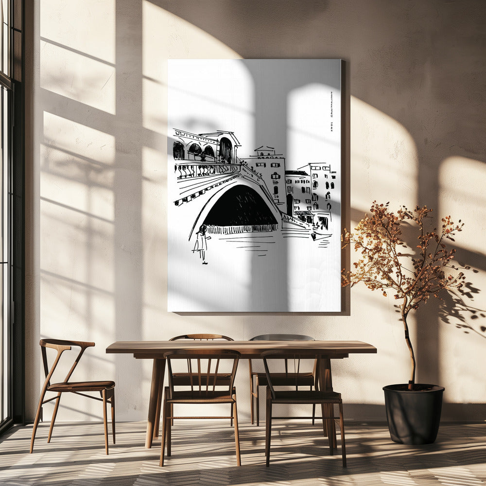 Puente de Rialto, ilustración de Venecia, impresión artística de la ciudad de Italia | Impresiones en Lienzo
