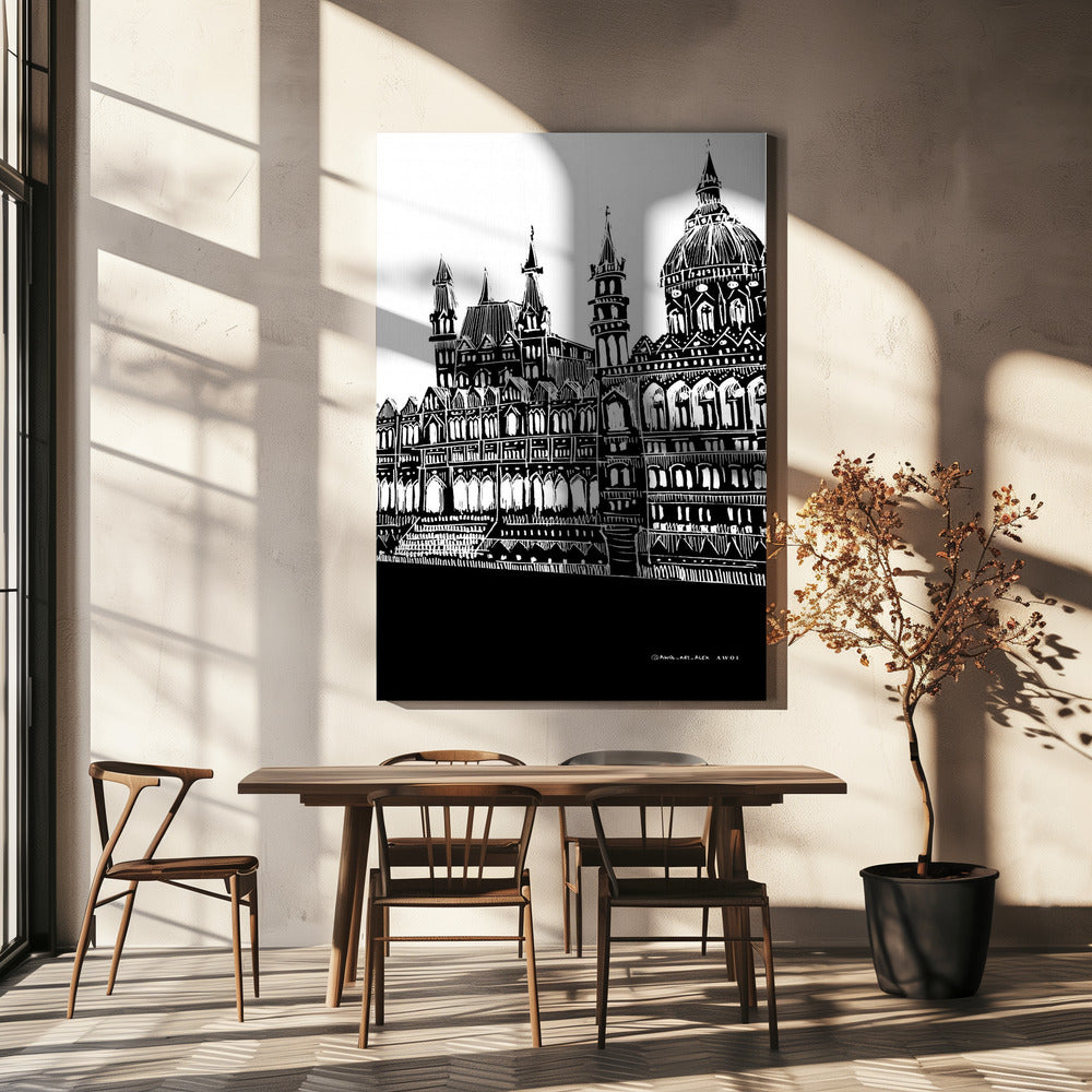 Arte de la ciudad de Budapest, Hungría, dibujo de arquitectura en blanco y negro | Impresiones en Lienzo