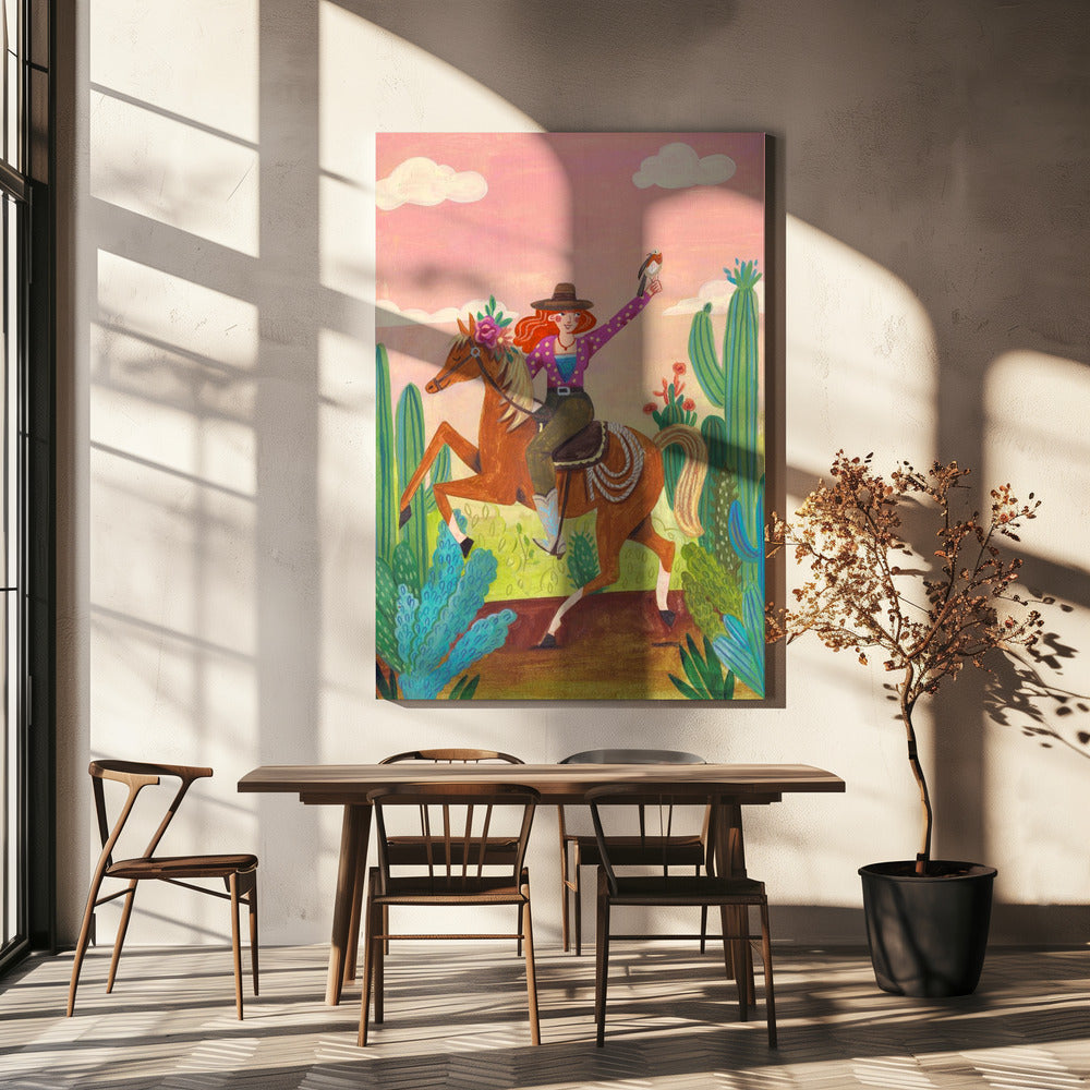 Cowgirl på häst i öknen | Canvas