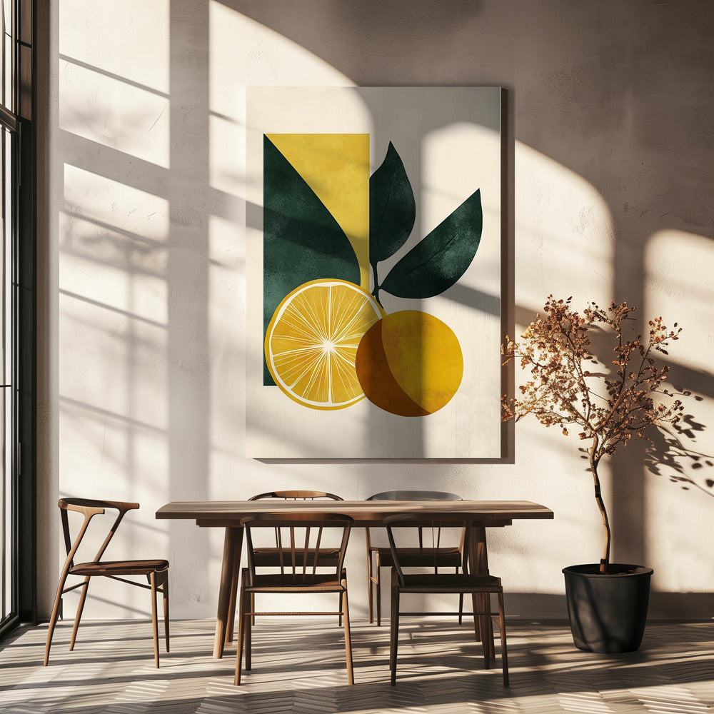 Gul citron med gröna blad Lugn | Canvastavla