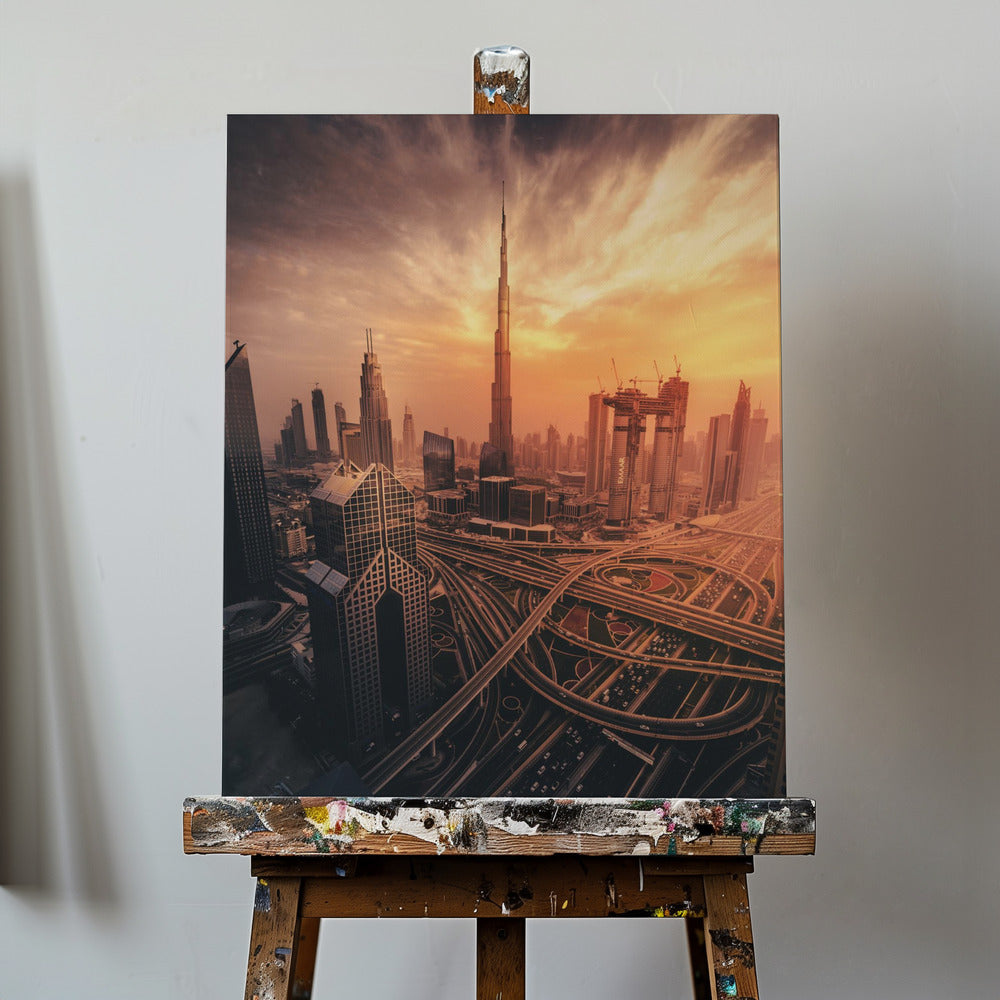 La ardiente puesta de sol de Dubai | Impresiones en Lienzo