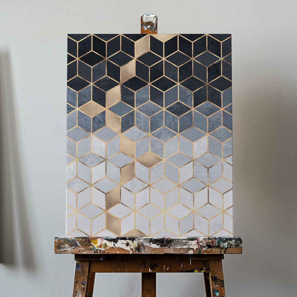 Cubi sfumati blu tenui | Stampe su Tela