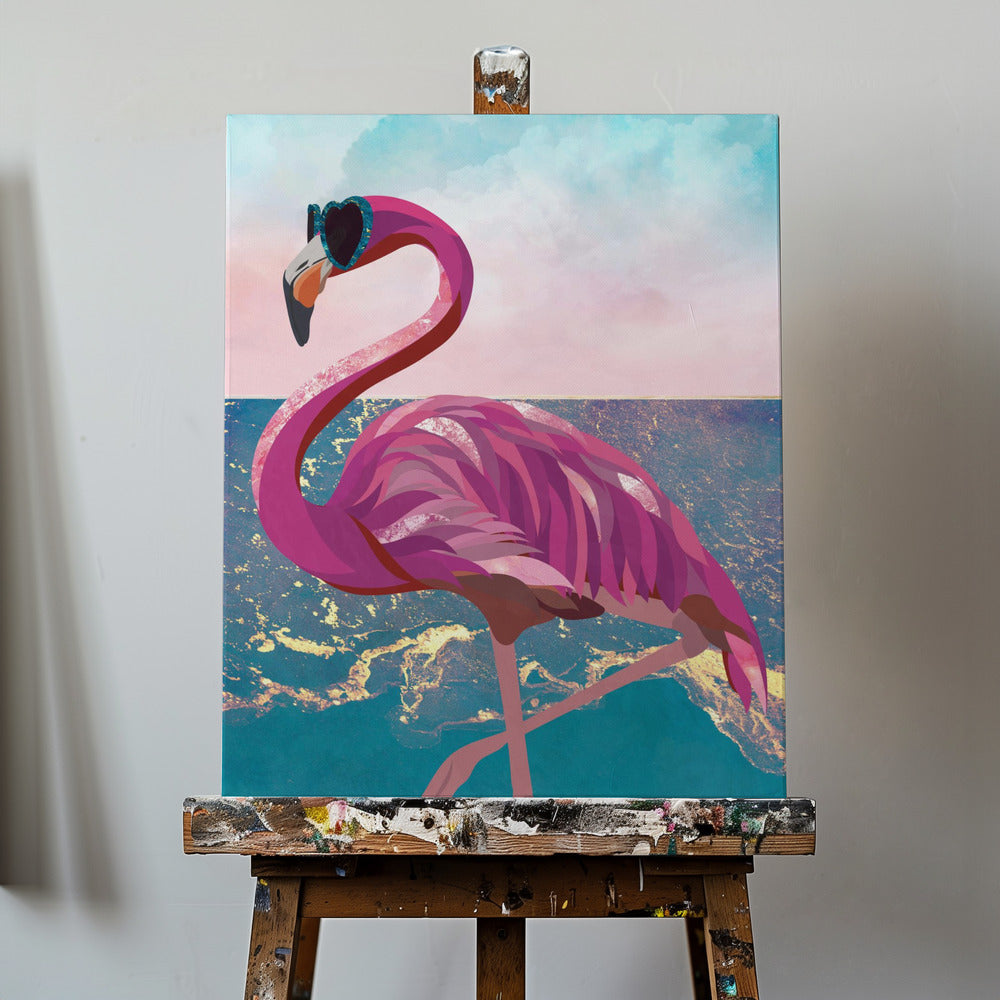 Flamingo va a la playa | Impresiones en Lienzo