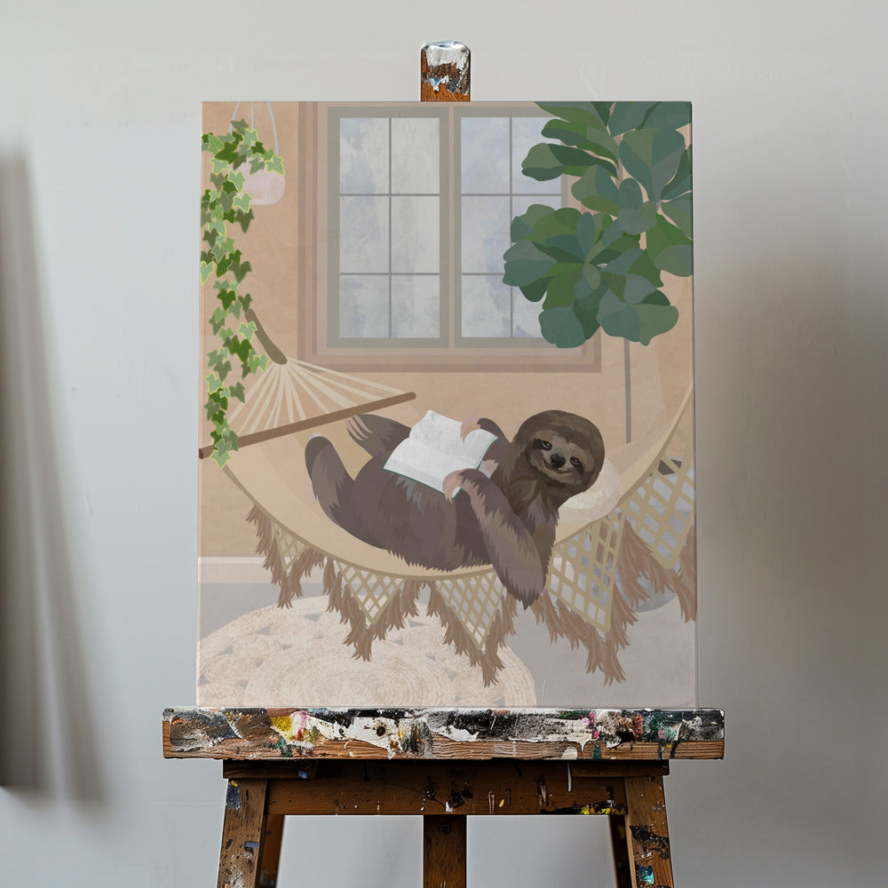Lazy sloth in hammock | Canvas