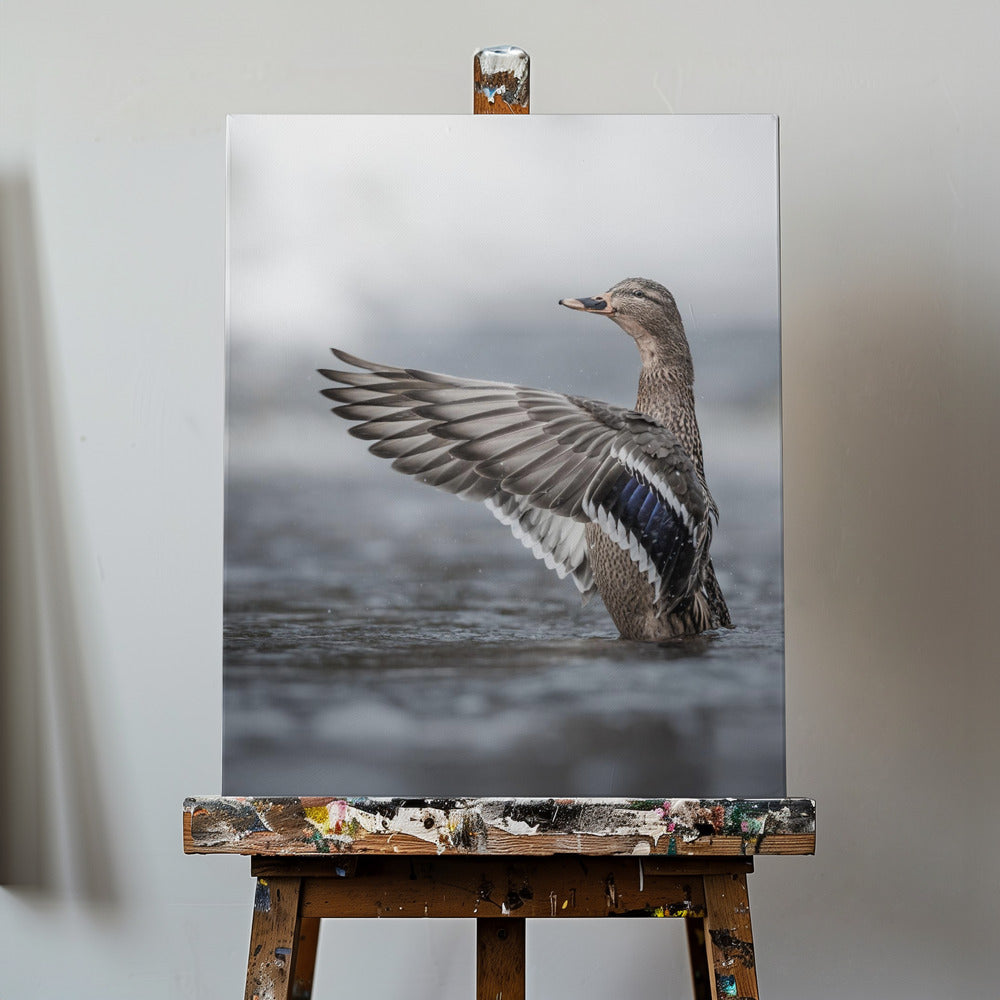 Female mallard with outstretched wings | Canvas