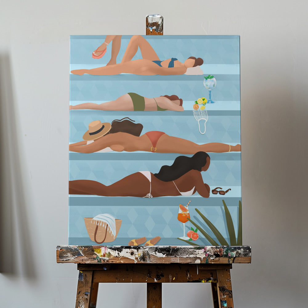 Mesdames au bord de la piscine | Tableaux sur Toile