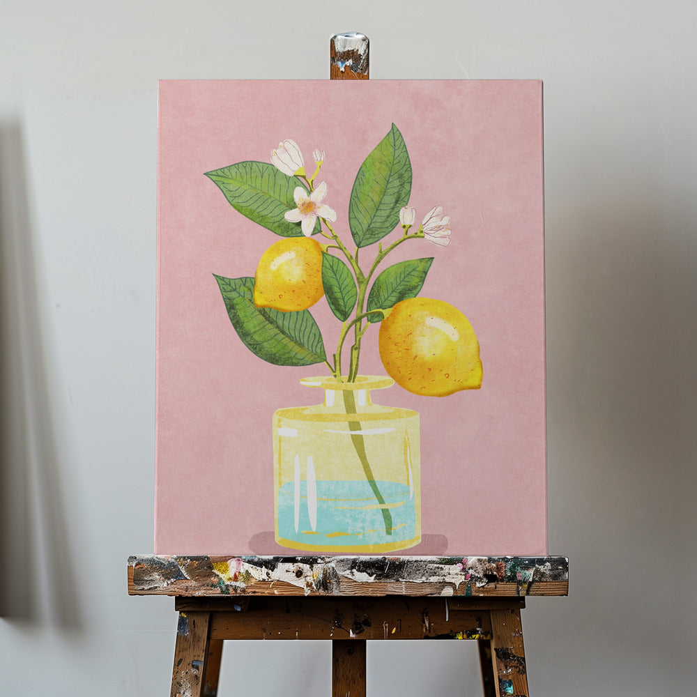 Lemon Bunch In Vase | Canvas