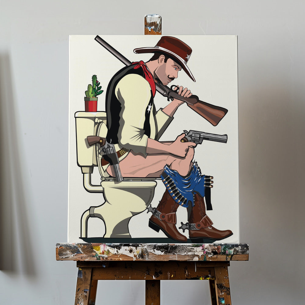 Cowboy aux toilettes | Tableaux sur Toile