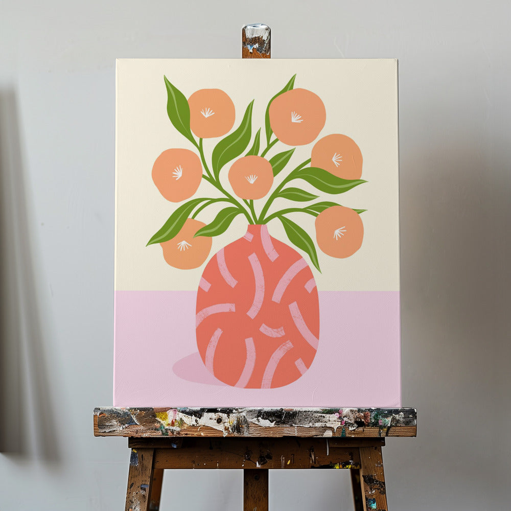Flowers in Coral Vase | Canvas