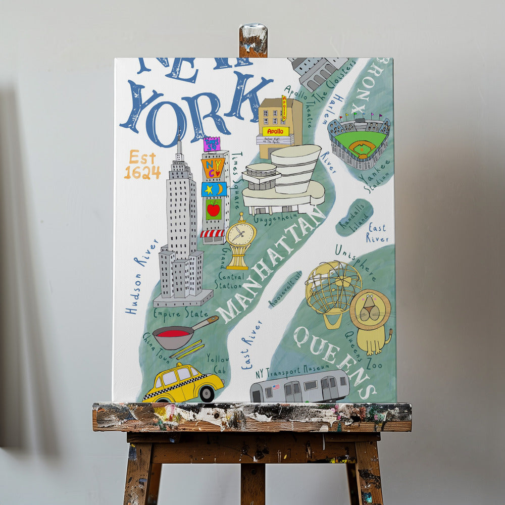 Geïllustreerde kaart van New York door kunstenaar Carla Daly | Canvasprints