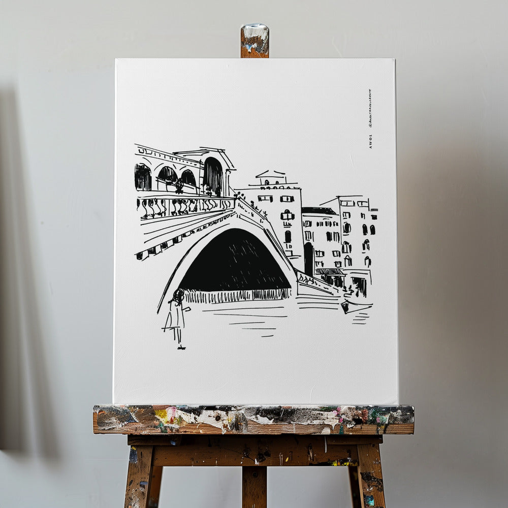 Puente de Rialto, ilustración de Venecia, impresión artística de la ciudad de Italia | Impresiones en Lienzo