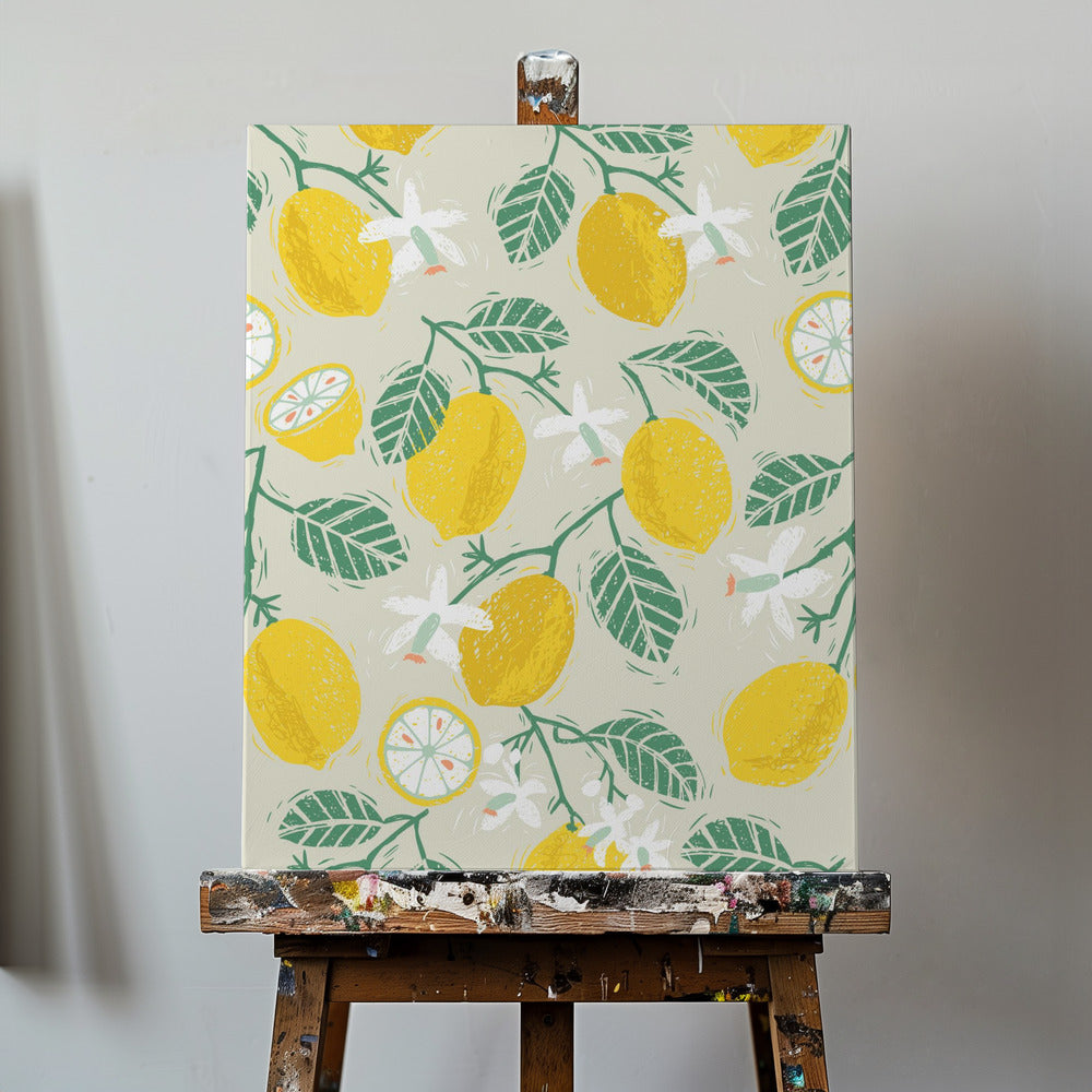 Yellow Lemon and Green Leaves | Canvas