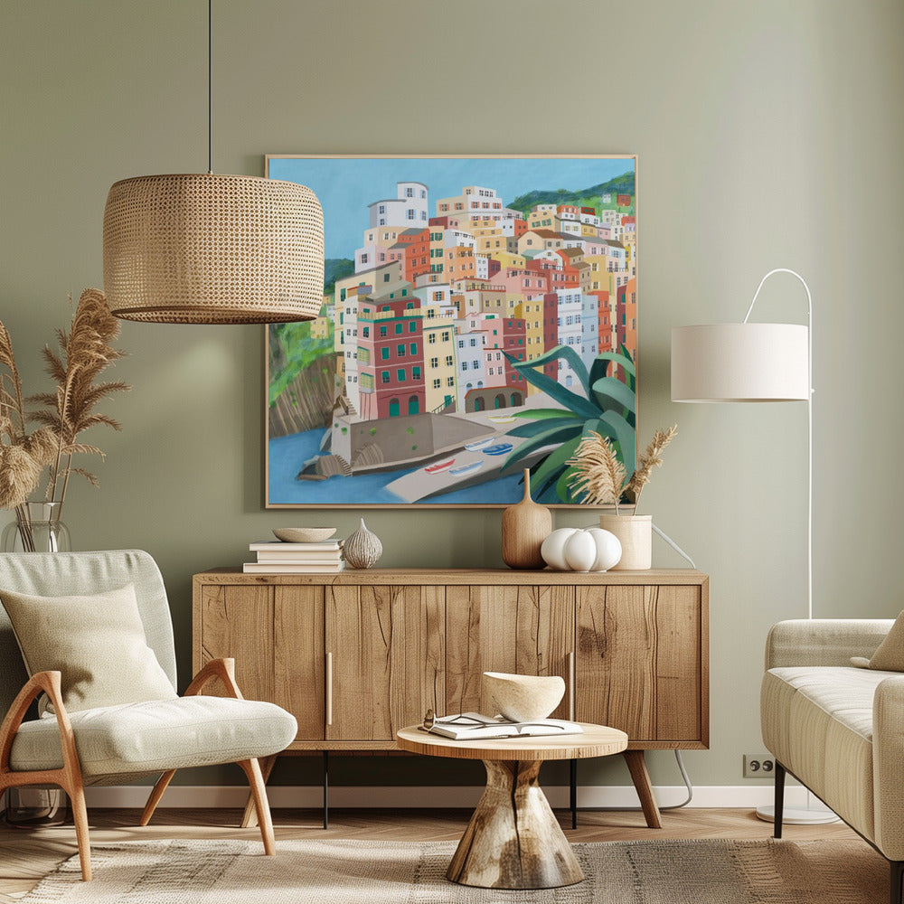 Pueblo costero de Riomagiore, Italia por la artista Carla Daly | Impresiones en Lienzo