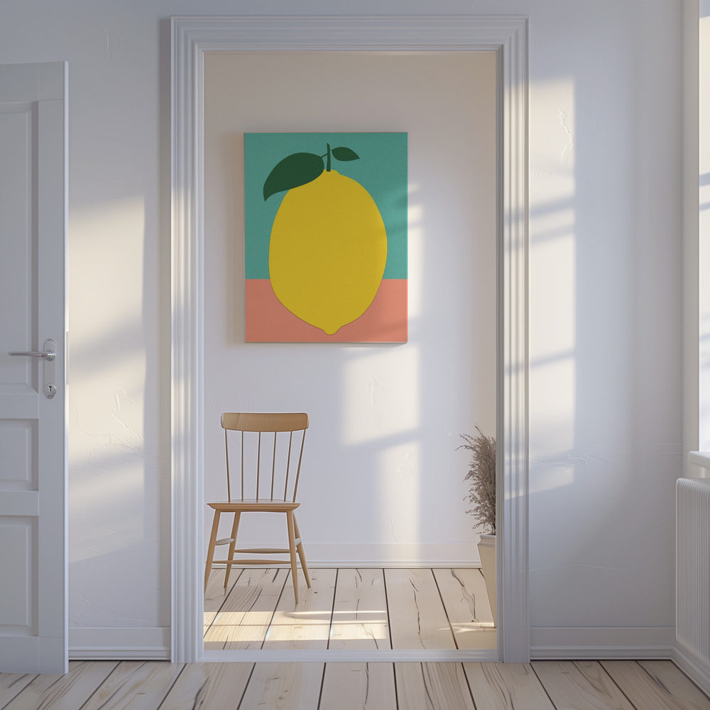 Zitrone mit zwei Blättern | Leinwand-Bilder