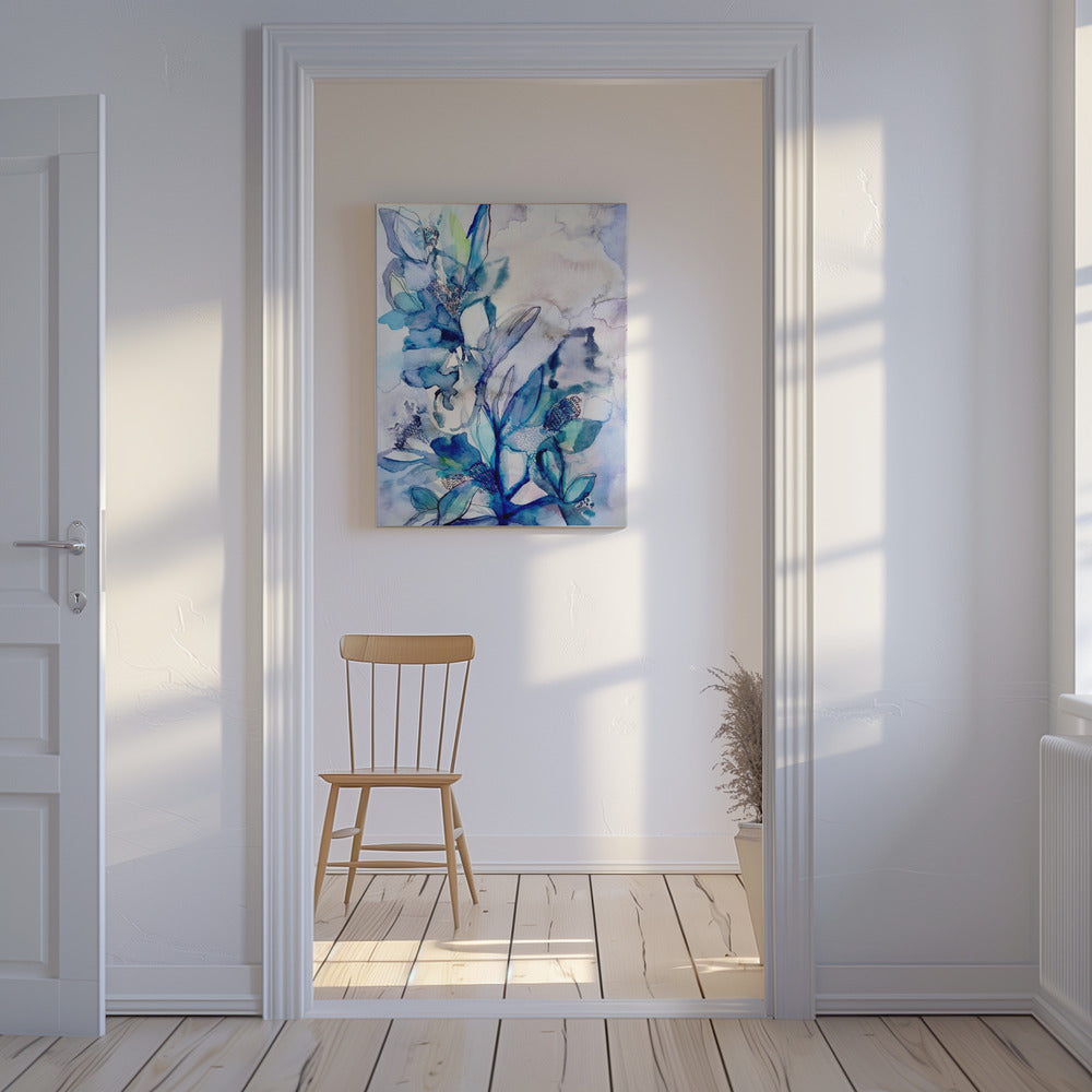 Aquamarinblau mit Blumenmuster | Leinwand-Bilder
