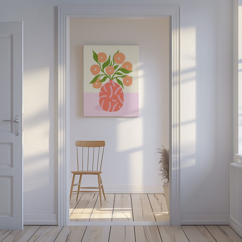Flowers in Coral Vase | Canvas