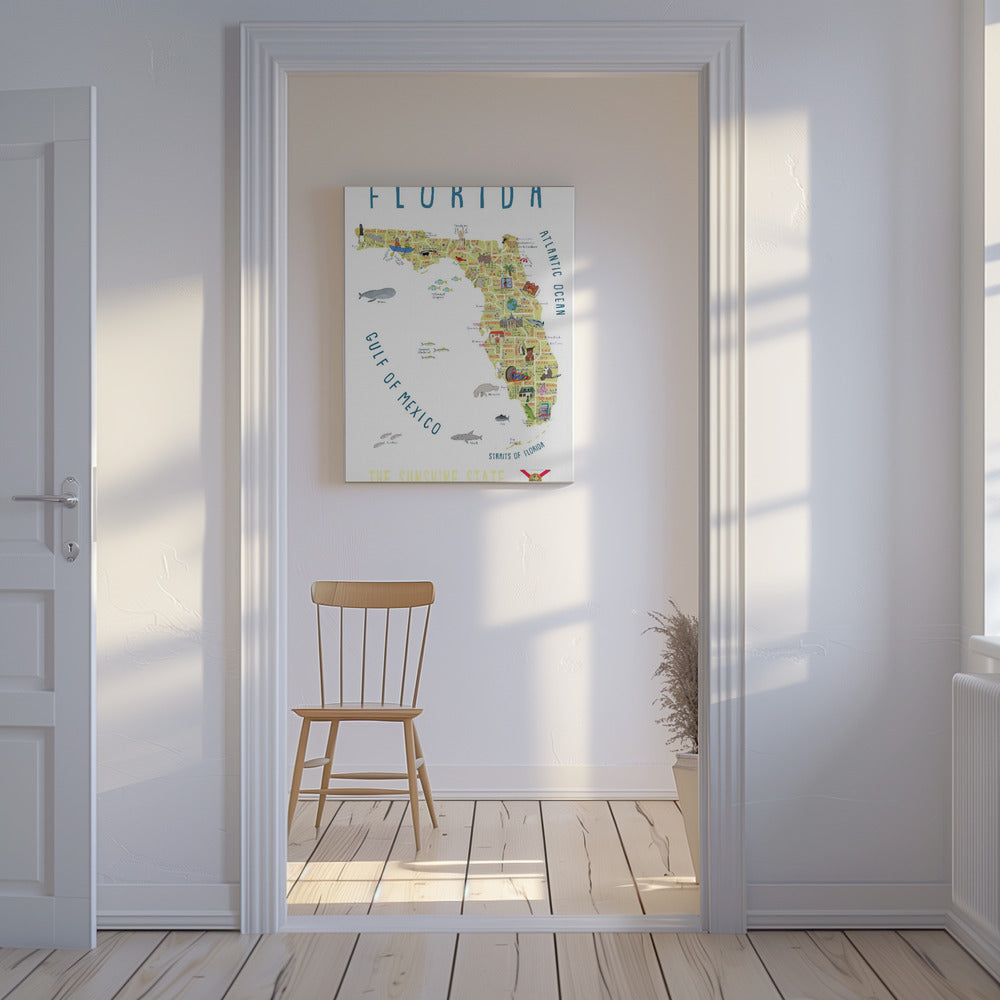 Mapa ilustrado de Florida por la artista Carla Daly | Impresiones en Lienzo
