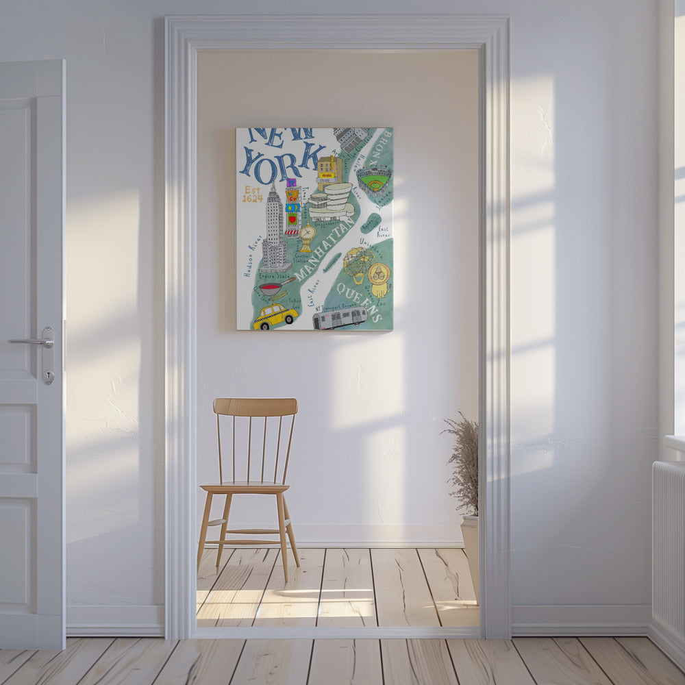 Geïllustreerde kaart van New York door kunstenaar Carla Daly | Canvasprints