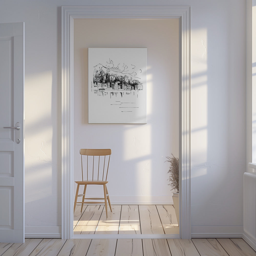 Stampa artistica di paesaggio italiano, disegno del lago di Como e Milano | Stampe su Tela