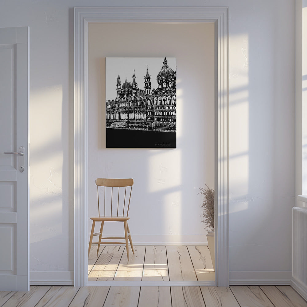 Arte de la ciudad de Budapest, Hungría, dibujo de arquitectura en blanco y negro | Impresiones en Lienzo