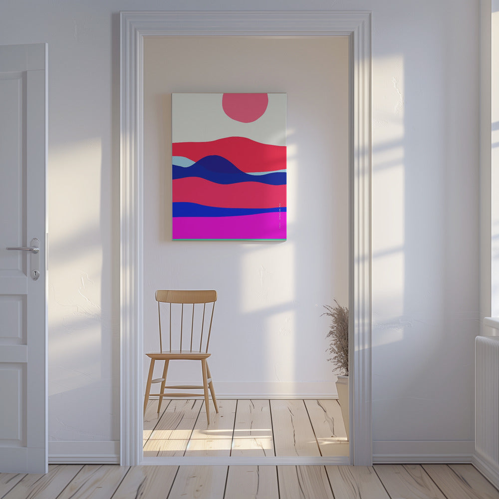 Minimalistisk havkunsttryk med solopgang over abstrakt hav, nautisk kunsttryk | Lærredsbilleder