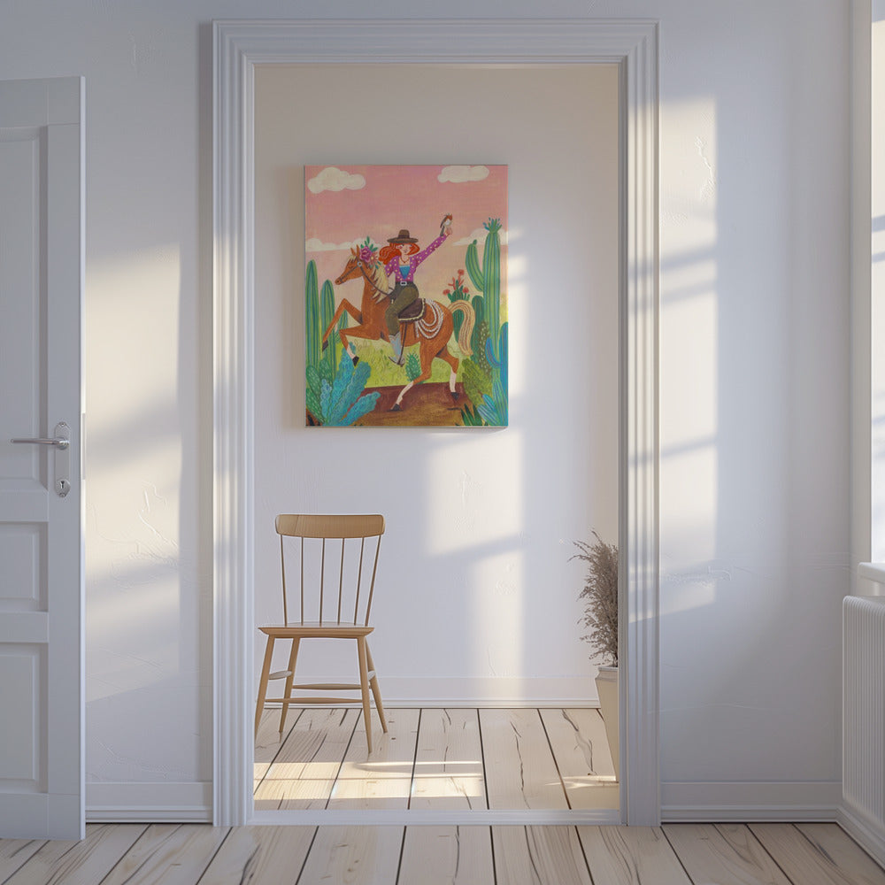 Cowgirl på häst i öknen | Canvas