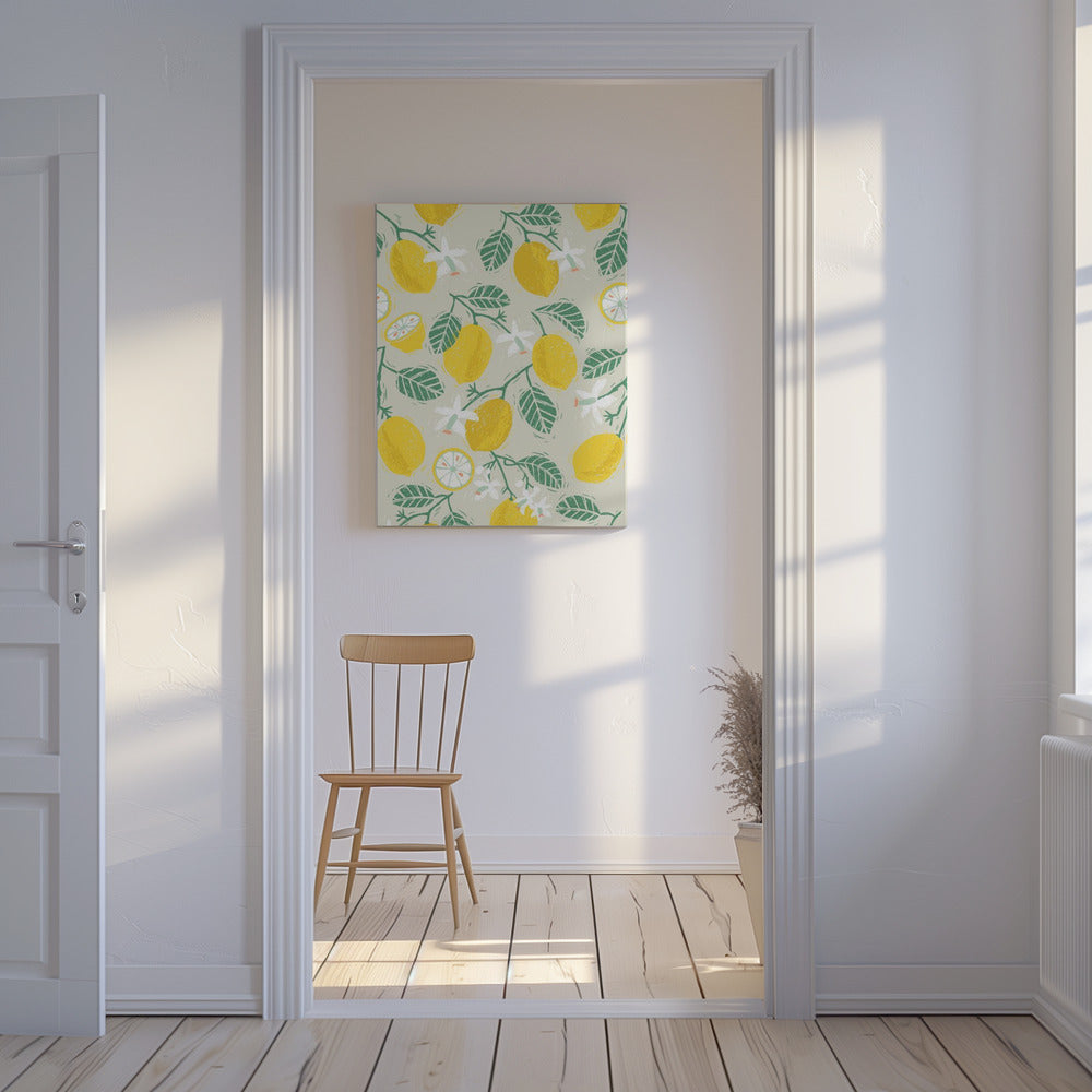 Yellow Lemon and Green Leaves | Canvas