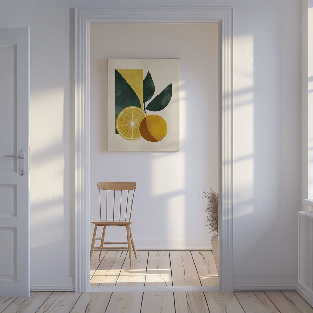 Gul citron med gröna blad Lugn | Canvastavla