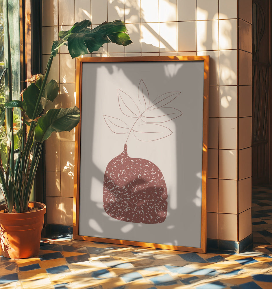 Stylized Plant In A Textured Vase With Earthy Tones | Poster