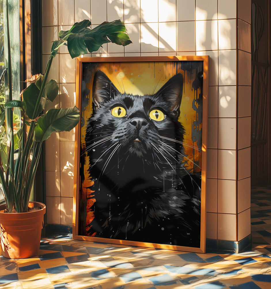 Schwarze Katze Adam Aquarell Tierkunst | Poster