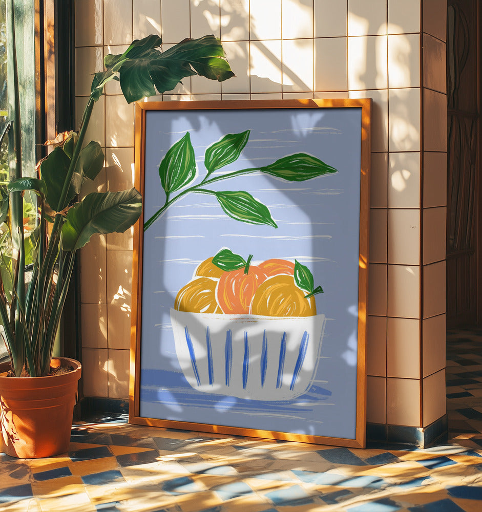 Oranges And Leaves In A White Bowl | Poster