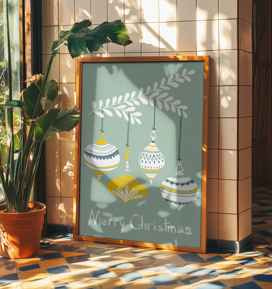 Glada små julgranskulor mintgrön | Poster