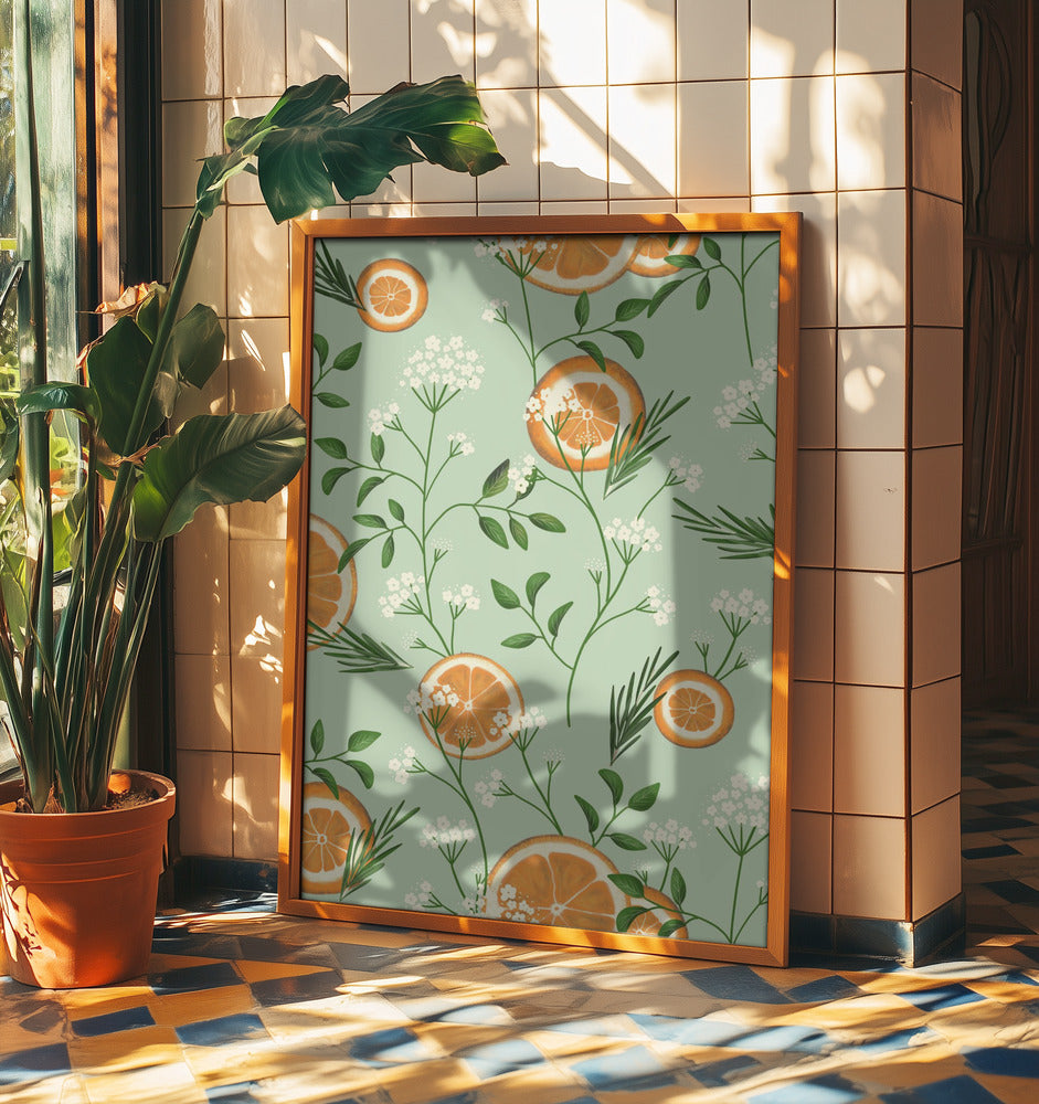 Elderflowers and Oranges Light Green | Poster