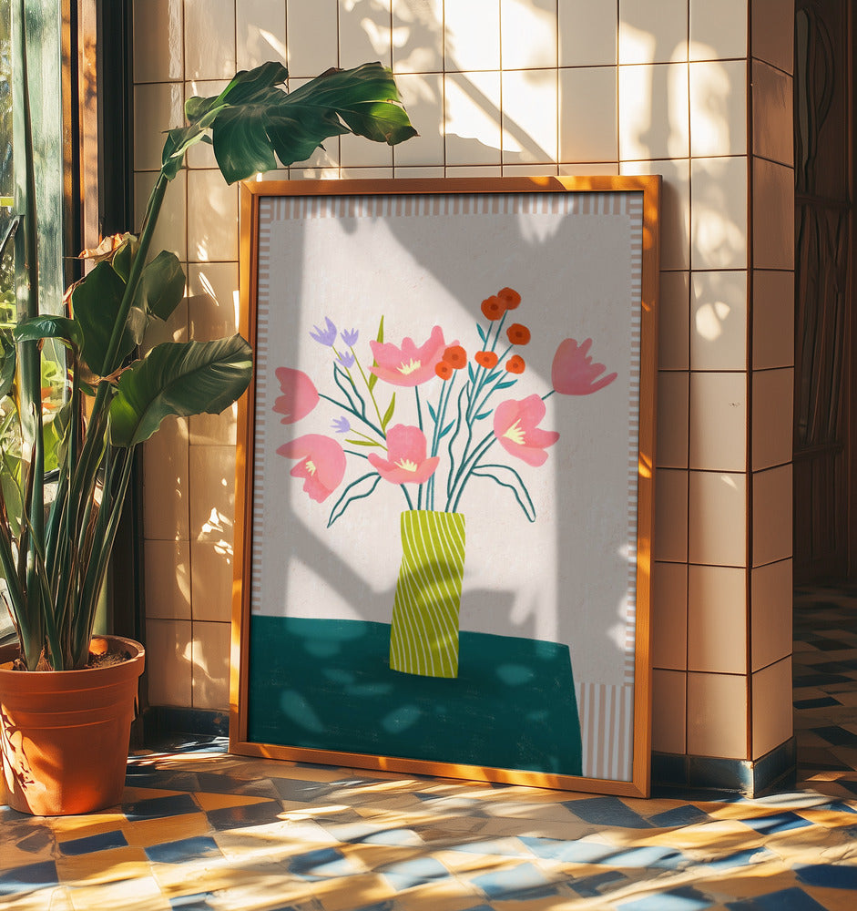 Färgglada blommor i ränder | Poster