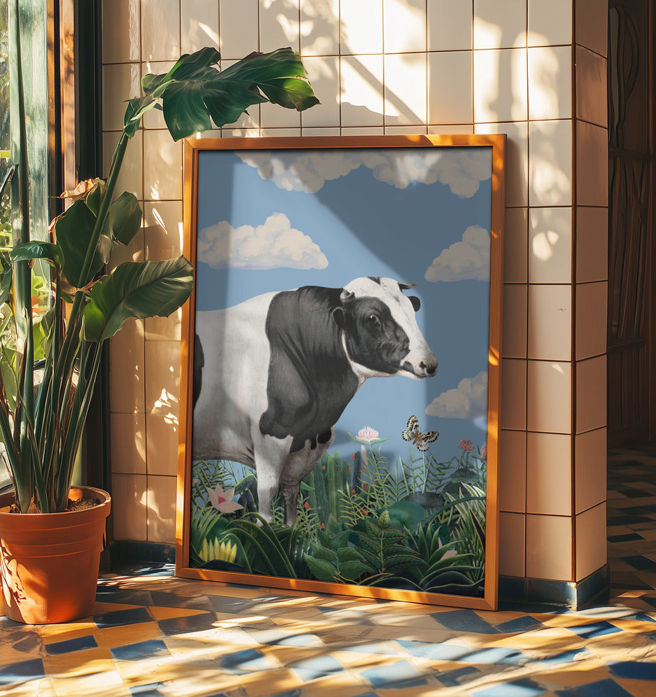 Colourful Portraits of Happy Cows (butterfly Included) | Poster