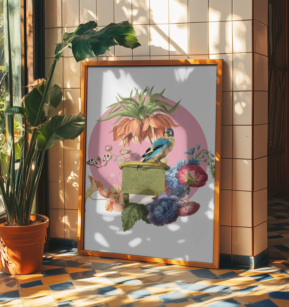 Bunter Vogel auf einer Kiste | Poster