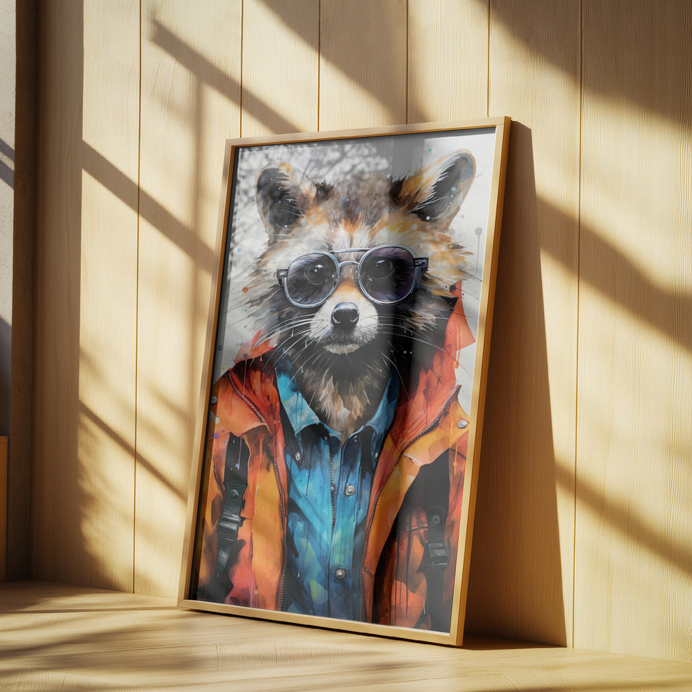 Raccoon Hipster Watercolor Animal Art | Poster