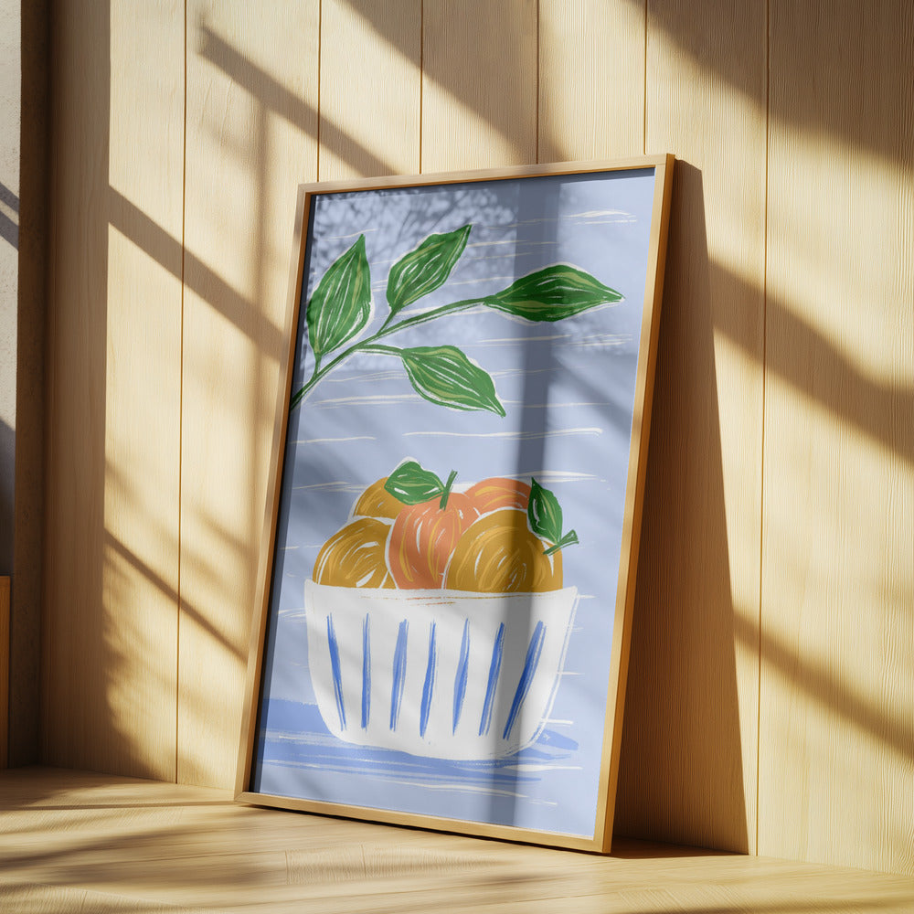 Oranges And Leaves In A White Bowl | Poster
