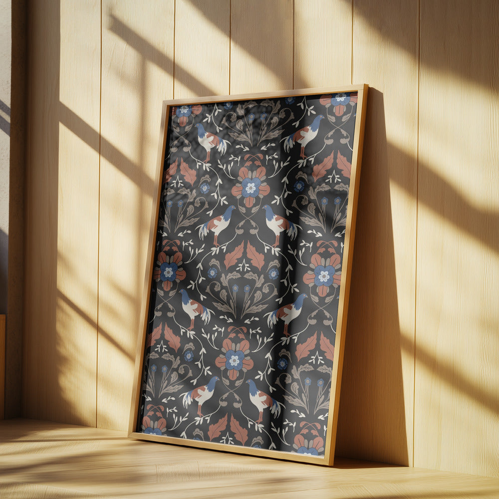 Roosters Beige Pattern | Poster