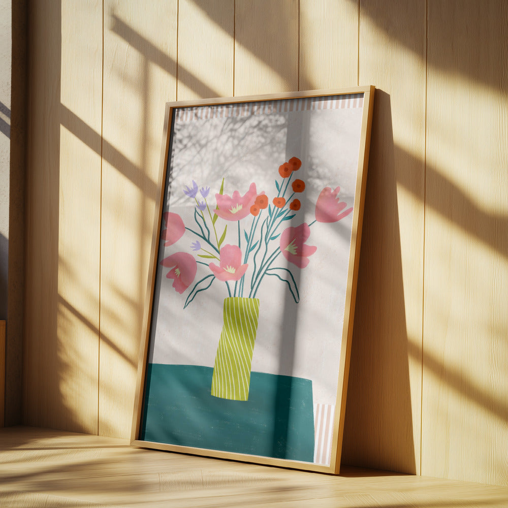 Färgglada blommor i ränder | Poster