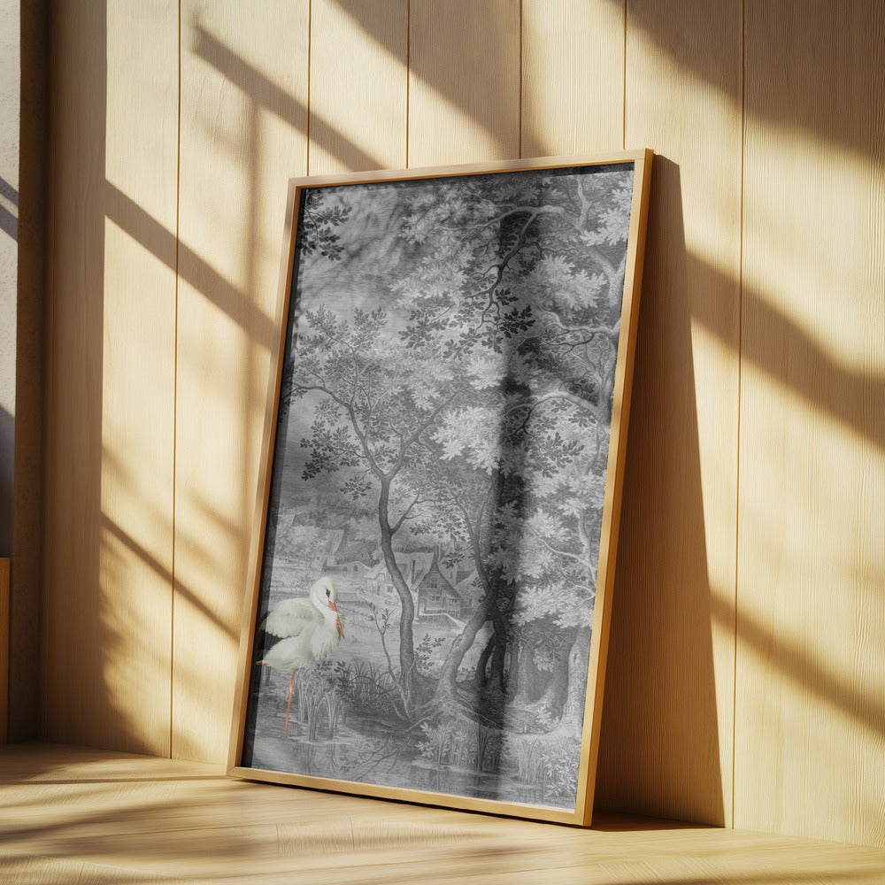 Vintagelandskap med stork | Poster