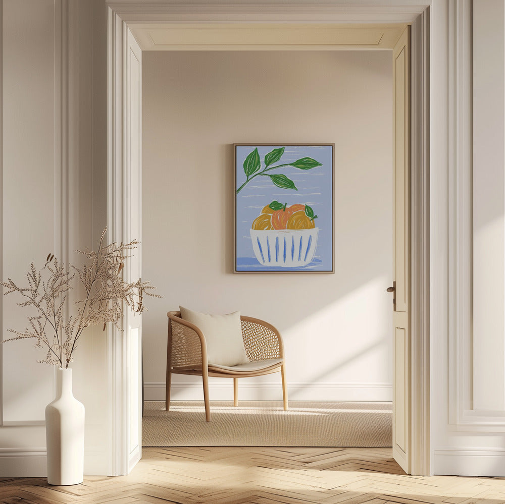 Oranges And Leaves In A White Bowl | Poster