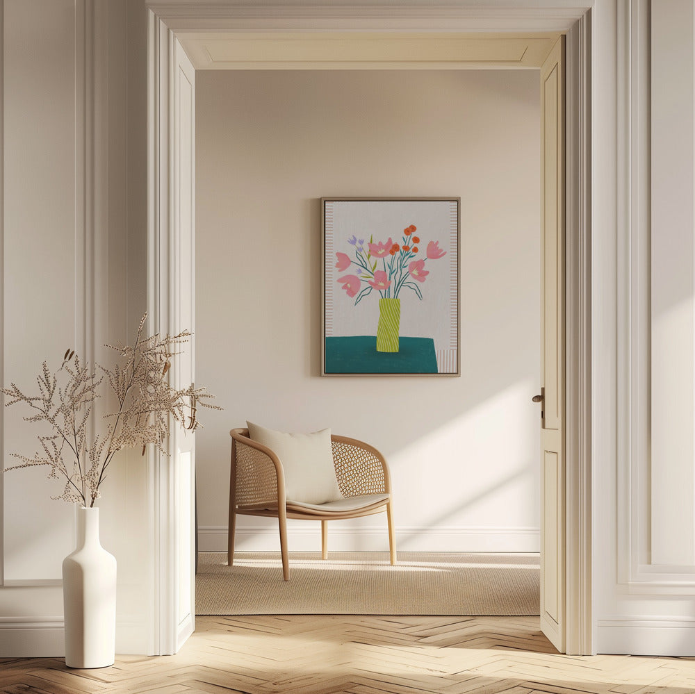 Färgglada blommor i ränder | Poster